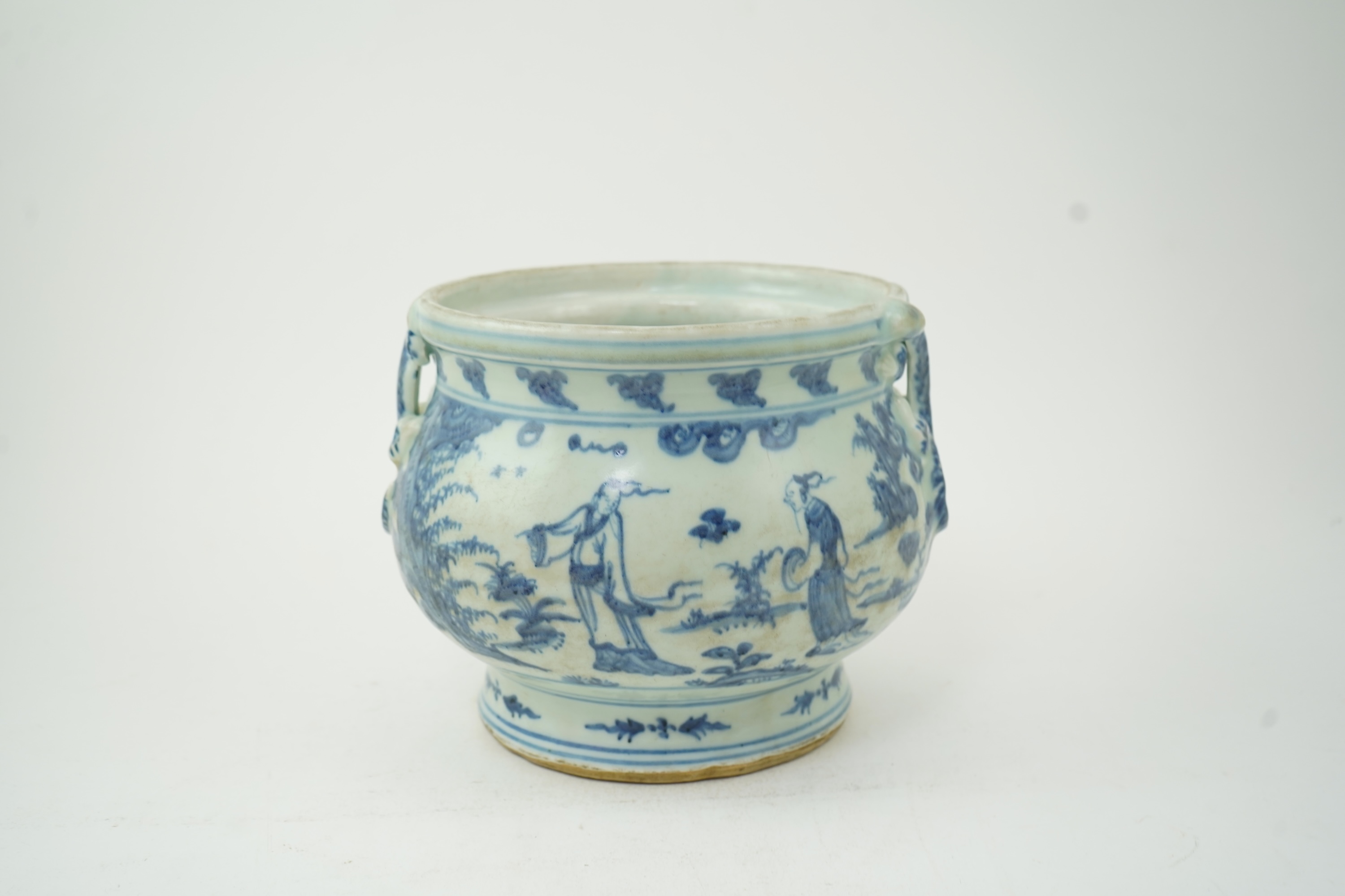 A Chinese blue and white bulbous jar, Ming-style, top 22cm diameter